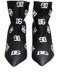 Women's Black Logo Stretch Heels Ankle Boots Shoes Elastane Polyester