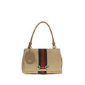Women's Web-Striped Suede Shoulder Bag Beige Calf Leather Bos