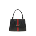 Women's Web-Stripe Leather Top Handle Bag Black Calf Bos