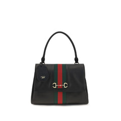 Women's Web-Stripe Leather Top Handle Bag Black Calf Bos