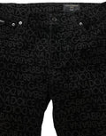 Men's Black Logo Monogram Cotton Slim Denim Jeans Elastane Clothing