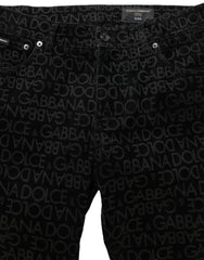Men's Black Logo Monogram Cotton Slim Denim Jeans Elastane Clothing