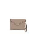 Women's Rockstud Clutch Beige Calf Leather Bos