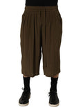 Men's Brown Silk Mid Waist Pleated Bermuda Shorts