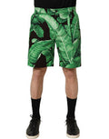Black Green Banana Leaf Men Bermuda Shorts Cotton