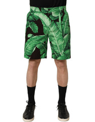 Black Green Banana Leaf Men Bermuda Shorts Cotton
