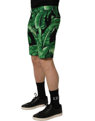 Black Green Banana Leaf Men Bermuda Shorts Cotton Elastane