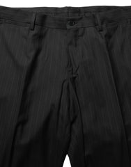 Men's Black Stripes Slim Fit Formal 3 Piece Suit Virgin Wool Silk
