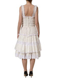 Women's White Cotton Poplin Ruffled Midi Dress Nylon