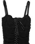 Women's Black Bodycon Fitted Corset Style Mini Dress Cotton Elastane Nylon Silk