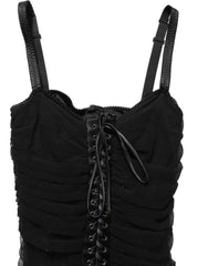 Women's Black Bodycon Fitted Corset Style Mini Dress Cotton Elastane Nylon Silk