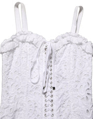 Women's White Broderie Anglaise Cotton Mini Dress Viscose Polyester