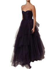 Women's Tiered Tulle Silk Dress Purple Nylon