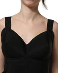 Women's Black Nylon A-Line Sleeveless Mini Dress Elastane