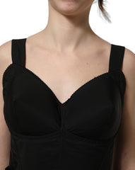 Women's Black Nylon A-Line Sleeveless Mini Dress Elastane
