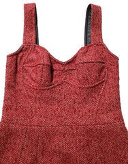 Women's Multicolor Tweed Belted Babydoll Mini Dress Acrylic Wool Polyester Nylon
