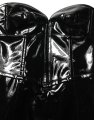 Women's Black Patent Leather Corset Style Mini Dress Polyurethane Polyester Cotton