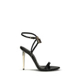 Women's Padlock Pointy Naked Sandal Black Upper Goatskin Sole Heels