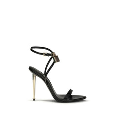 Women's Padlock Pointy Naked Sandal Black Upper Goatskin Sole Heels