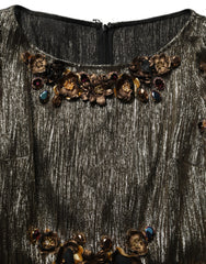 Women's Metallic Gold Embellished Tiered Midi Dress
