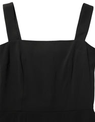 Women's Black Viscose Stretch Sheath Midi Dress Acetate Spandex