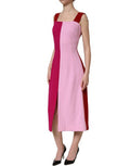 Women's Two Tone Pink Wool Sleeveless Midi Dress