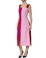 Women's Two Tone Pink Wool Sleeveless Midi Dress