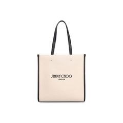 Women's Canvas Tote Beige Leather Detail