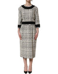 Women's Multicolor Bouclé Tweed Frayed Trim Midi Dress