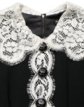 Women's Black Lace Detailing Long Sleeves Midi Dress