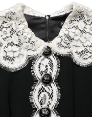 Women's Black Lace Detailing Long Sleeves Midi Dress
