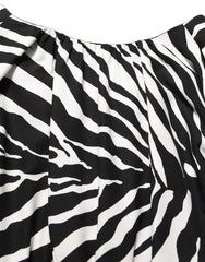 Women's Black White Zebra Ruched Silk Mini Dress Elastane