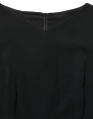 Women's Black Viscose Short Sleeve A-Line Midi Dress Acetate Elastane