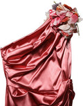Women's Pink Draped Midi Flower Appliques Dress Acetate Nylon Elastane