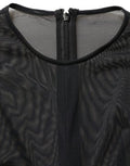 Women's Black Long Sleeve Sheer Fitted Maxi Dress Nylon Elastane
