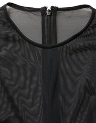 Women's Black Long Sleeve Sheer Fitted Maxi Dress Nylon Elastane