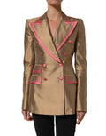Women's Gold Silk Double Breasted Coat Blazer Jacket And Pink External Clothing