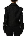 Women's Black Floral Brocade Biker Blouson Jacket External Silk Cotton Clothing