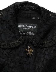 Women's Black Embellished Guipure Lace Coat Jacket External Nylon Cotton Viscose Clothing