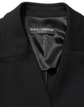 Women's Black Double Breasted Crepe Blazer Jacket Nylon Elastane Clothing