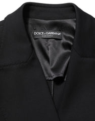 Women's Black Double Breasted Crepe Blazer Jacket Nylon Elastane Clothing