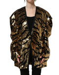 Women's Black Gold Sequin Tiger Stripe Blazer Jacket Polyester Silk Elastodiene Clothing