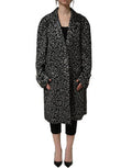 Women's Black Silver Jacquard Leopard Coat Jacket Polyester Acrylic Wool Clothing