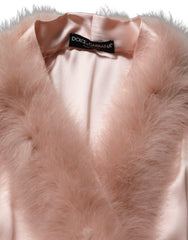 Women's Light Pink Silk Turkey Feather Robe Jacket Clothing