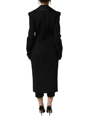 Women's Black Nylon Double Breasted Coat Jacket Silk Elastane Polyester Clothing