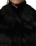 Women's Black Acrylic Faux Fur Sleeveless Vest Jacket Modacrylic Polyester Clothing