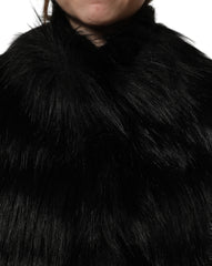 Women's Black Acrylic Faux Fur Sleeveless Vest Jacket Modacrylic Polyester Clothing