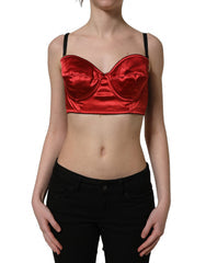 Women's Red Polyester Satin Bustier Cropped Tank Top Elastane