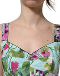 Women's Multicolor Floral Cropped Bustier Tank Top Elastane Nylon Cotton