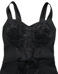 Women's Black Floral Lace Corset Bodycon Bodysuit Nylon Elastane Clothing